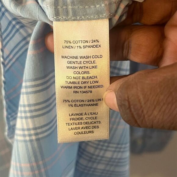 Vineyard Vines Men's Linen Blend Classic Fit Murray Plaid Shirt Blue/Pink Size S - Picture 5 of 7